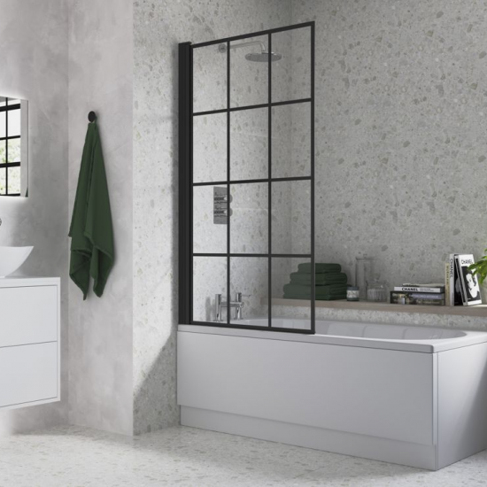 Bath Screen DIBS0114 800x1500mm Single Straight Bath Screen (6mm) - Black Framed