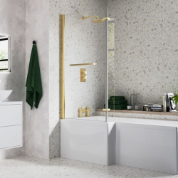 815x1500mm L Shape Bath Screen (6mm) - Brushed Brass