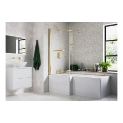 815x1500mm L Shape Bath Screen (6mm) - Brushed Brass