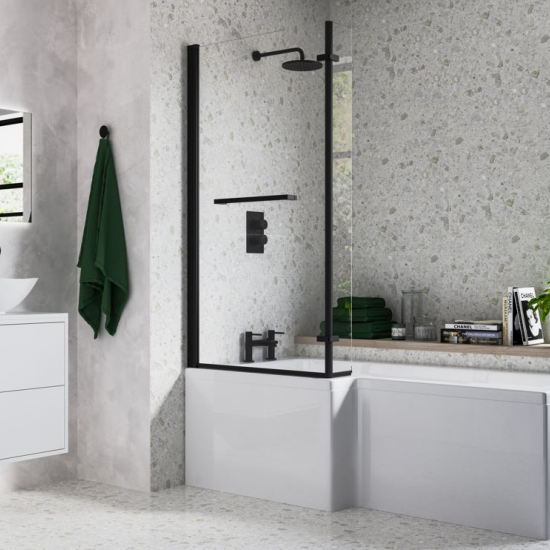 Bath Screen DIBS0136 815x1500mm L Shape Bath Screen (6mm) - Matt Black