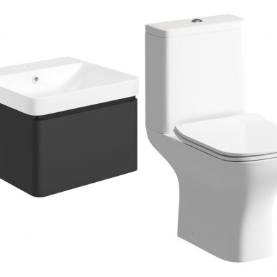 Cosmos 500mm Basin Unit & Rimless Close Coupled WC Pack - Matt Black
