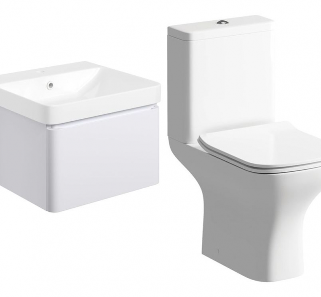 Furniture Pack DIFTP5674 Cosmos 500mm Basin Unit & Rimless Close Coupled WC Pack - Matt White