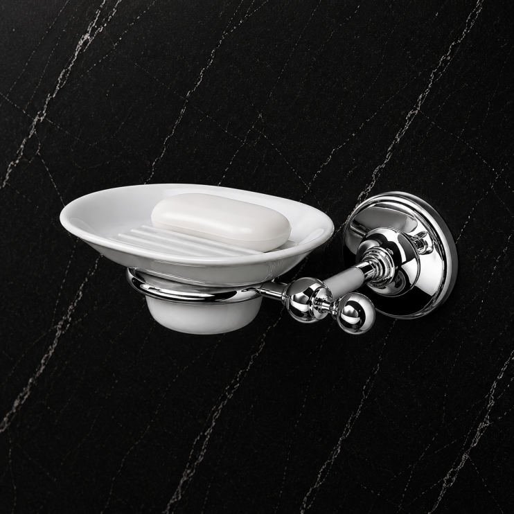 Origins Living Albany Soap Dish - Chrome/White ALB-112001-CH Bathroom Wall Fitting