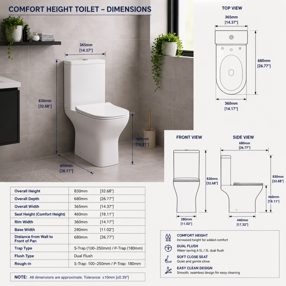 Open Back Close-Coupled W.Cs DIPTP0396 Cedarwood Rimless Comfort Height Close Coupled Open Back WC & Slim Soft Close Seat