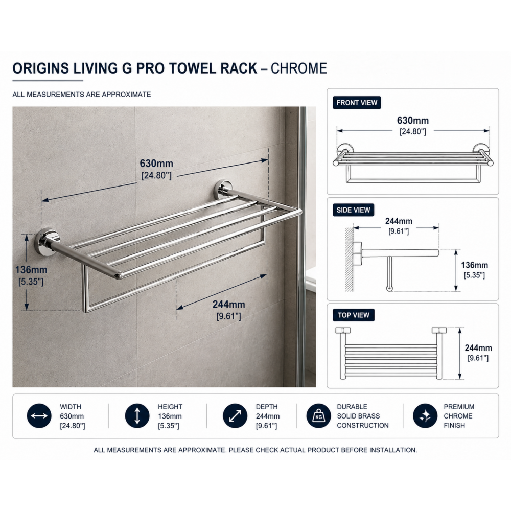 Origins Living G Pro Chrome Accessories 5044-13 Origins Living G Pro Towel Rack - Chrome 5044-13 Bathroom Accessory
