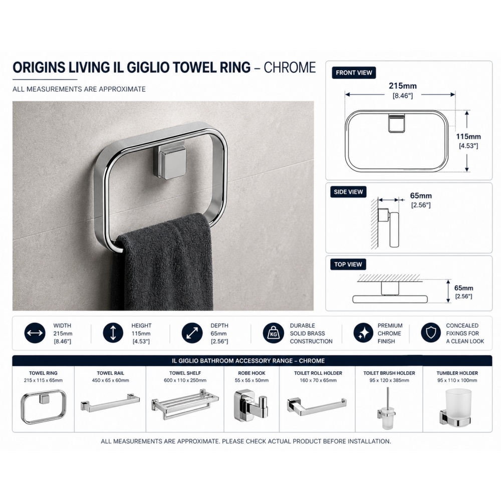 Origins Living Il Giglio Accessories A970-13 Origins Living Il Giglio Towel Ring - Chrome A970-13 Bathroom Accessory