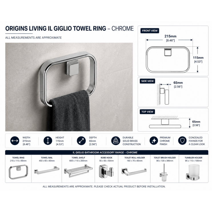 Origins Living Il Giglio Towel Ring - Chrome A970-13 Bathroom Accessory
