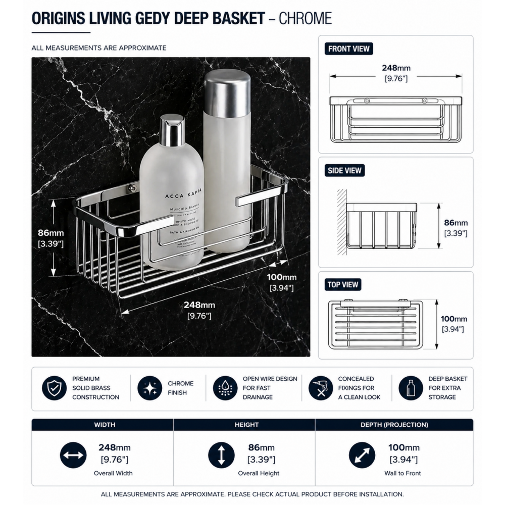 All Shower Baskets 2419-13 Origins Living Gedy Deep Basket - Chrome 2419-13