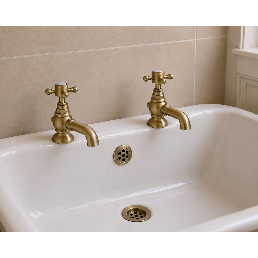 Traditional Bathroom Taps in Gold DITB2286 Tadlow Bath Pillar Taps - Brushed Brass