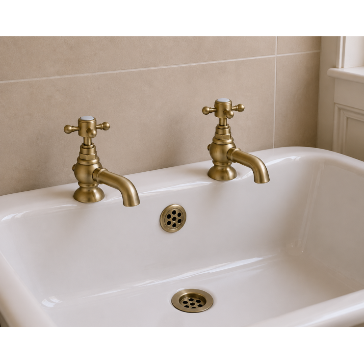 Tadlow Bath Pillar Taps - Brushed Brass