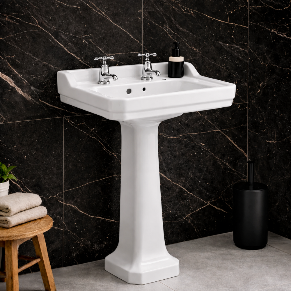Traditional Basin & Washstands DIPBP2038 Sherbourne 600x500mm 2TH Basin & Full Pedestal