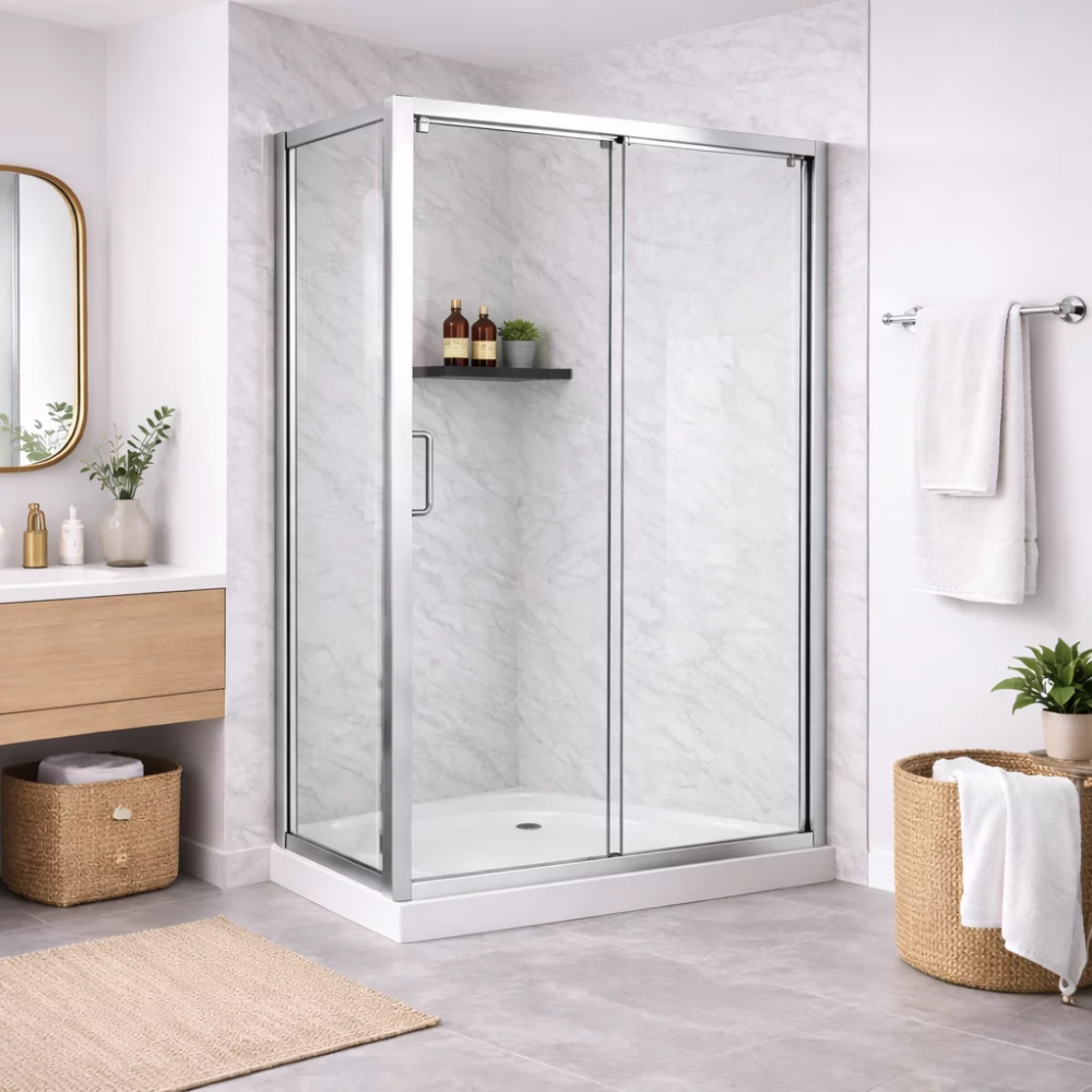 Sliding Shower Doors Chrome DIESP1042 Classix 1000x700mmx 6mm Glass  Easy-Fit Sliding Door & 45mm Tray Pack - Chrome