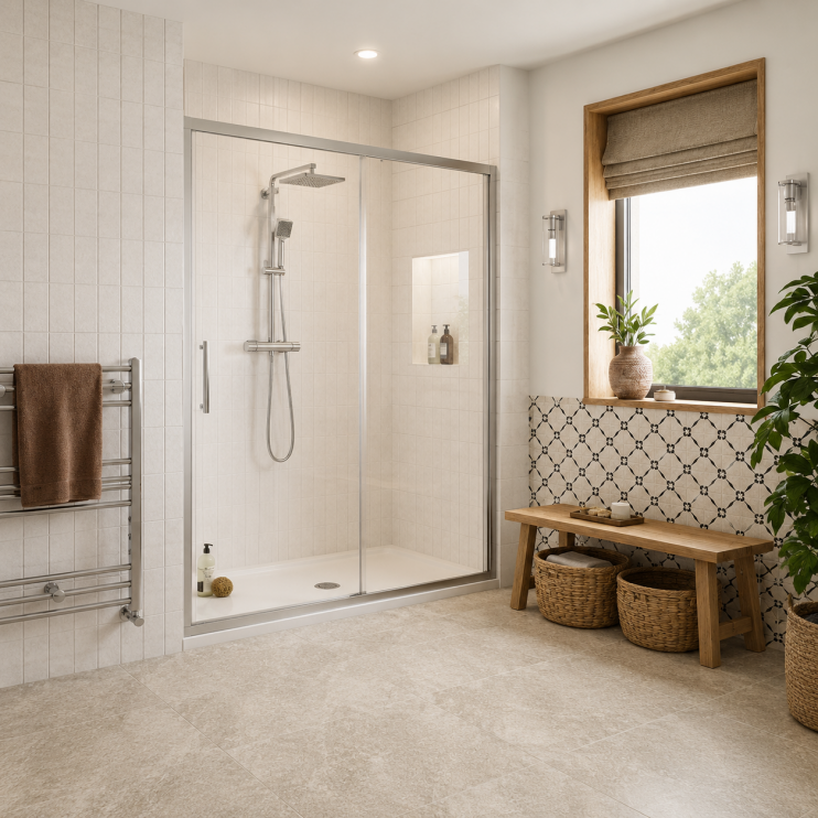 x 6mm Glass Classix 1200x800mm Easy-Fit Sliding Door & 45mm Tray Pack - Chrome shower enclosure 