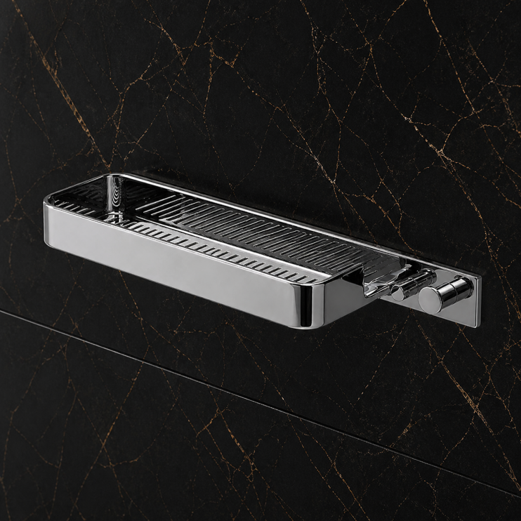 Origins Living Il Giglio Rectangular Shower Basket with Hooks - Chrome A918-13 Bathroom Accessory