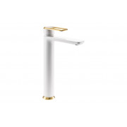 Abode Levarto Tall Basin Mixer - Matt White & Brass