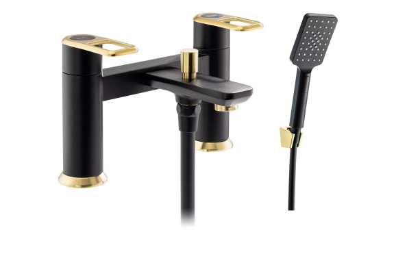 Abode Levarto Deck Mounted Bath Shower Mixer - Matt Black & Brass