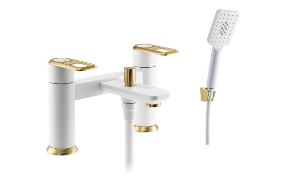 Abode Levarto Deck Mounted Bath Shower Mixer - Matt White & Brass