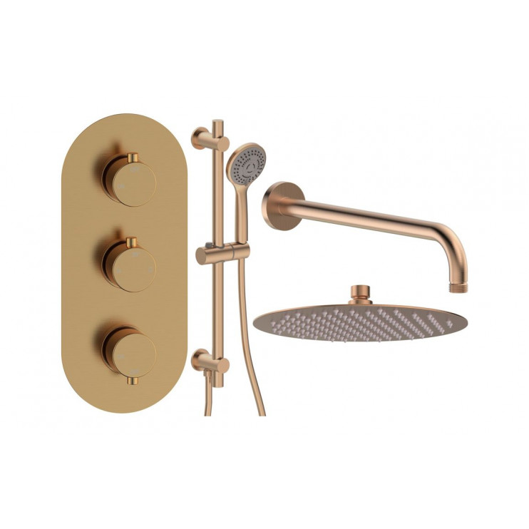 Aurora Round Shower Valve & Kit Pack 3 - Brushed Bronze Aurora Round Shower Valve & Kit Pack 3 - Brushed Bronze