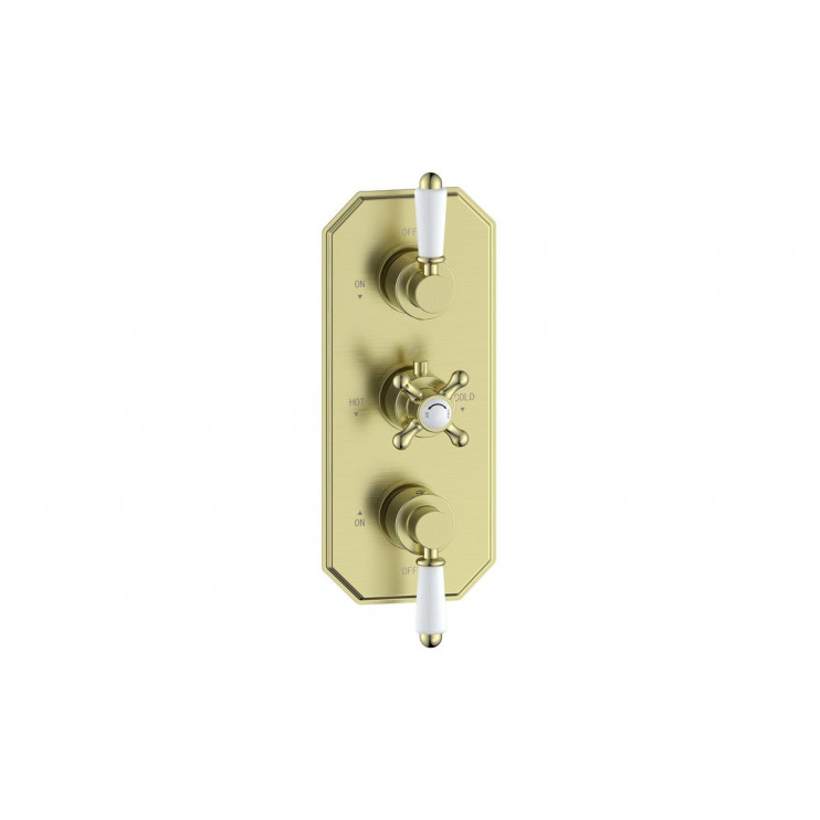 Berwick Traditional Lever Thermostatic Two Outlet Shower Valve - Brushed Brass