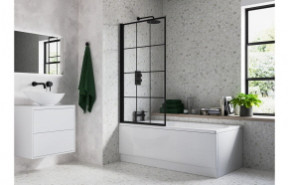 800x1400mm Square Grid Bath Screen (6mm) - Black