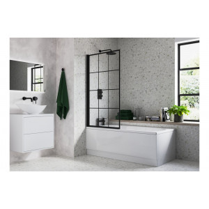 800x1400mm Square Grid Bath Screen (6mm) - Black