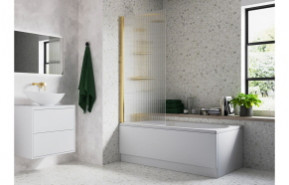 Fluted 800x1500mm Single Straight Bath Screen (5mm) - Brushed Brass