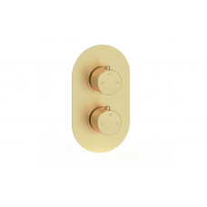 Aurora Thermostatic Two Outlet Twin Shower Valve - Brushed Brass