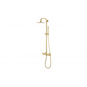 Vema Thermostatic Round Bar Valve w/Fixed Head & Riser - Brushed Brass