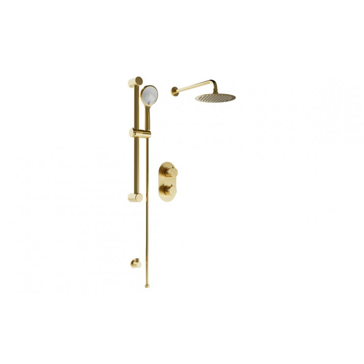 Round Concealed Valve Head & Arm Shower Pack - Brushed Brass Round Concealed Valve Head & Arm Shower Pack - Brushed Brass