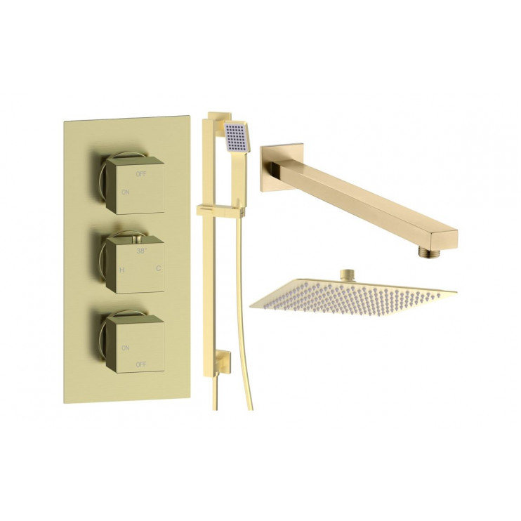 Cosmic Square Shower Valve & Kit Pack 3 - Brushed Brass Cosmic Square Shower Valve & Kit Pack 3 - Brushed Brass