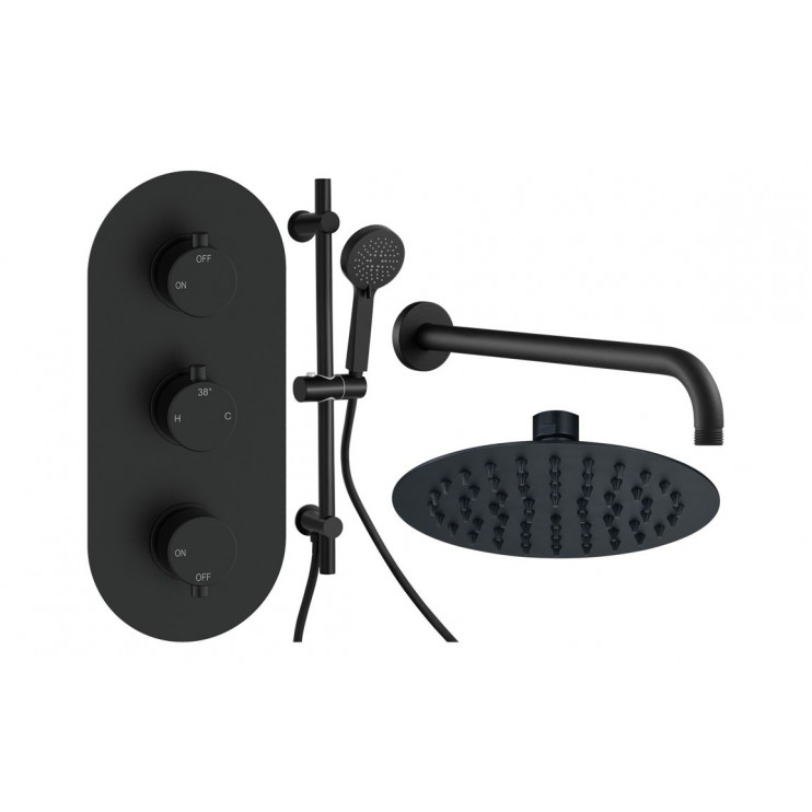 Aurora Round Shower Valve & Kit Pack 3 - Matt Black