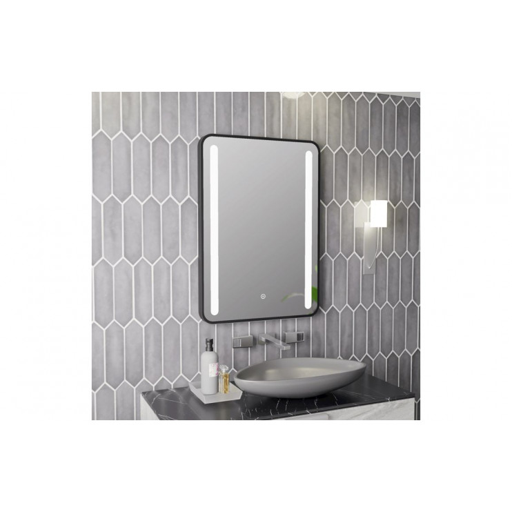 Frontier 500x700mm Rounded Front-Lit LED Mirror - Black