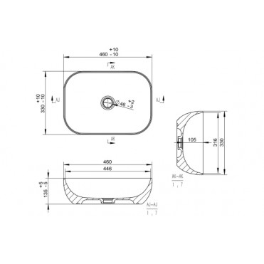 Otto 460x330mm Ceramic Washbowl - Grey Marble Effect