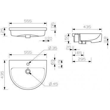 Semi Recessed Basin DIPB1140 Cilantro 555x435mm 1TH Semi Recessed Basin