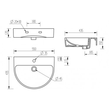 Cilantro 555x430mm 1TH Basin & Semi Pedestal