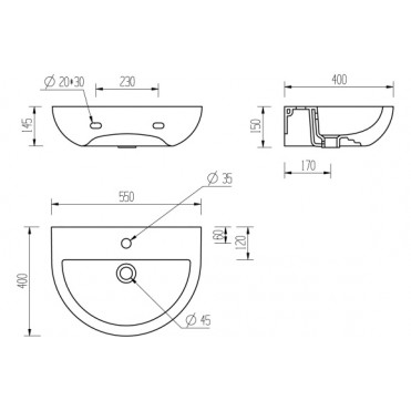 Tuscany 550x400mm 1TH Basin & Semi Pedestal