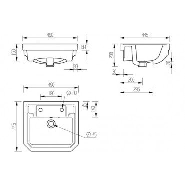 Semi Recessed Basin DIPB2046 Sherbourne 495x445mm 2TH Semi Recessed Basin