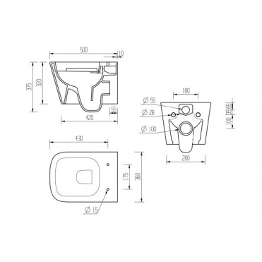Wall Hung Pan & Seat DIPTP0178 Tilia Rimless Wall Hung WC & Soft Close Seat