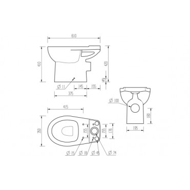Tuscany Close Coupled Open Back WC & Soft Close Seat