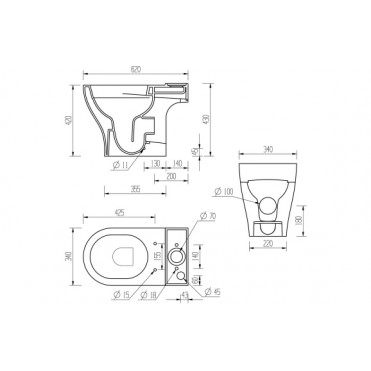 Lily Rimless Short Projection Close Coupled Open Back WC & Soft Close Seat