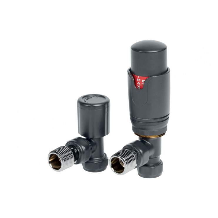 Round Thermostatic Anthracite Radiator Valves - Angled Round Thermostatic Anthracite Radiator Valves - Angled
