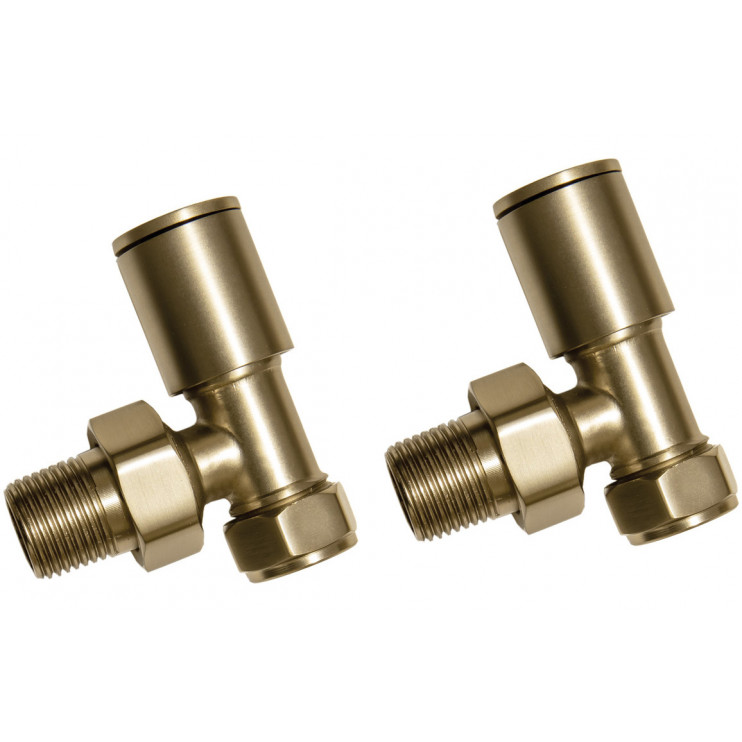 Patterned Brushed Brass Radiator Valves - Angled Patterned Brushed Brass Radiator Valves - Angled