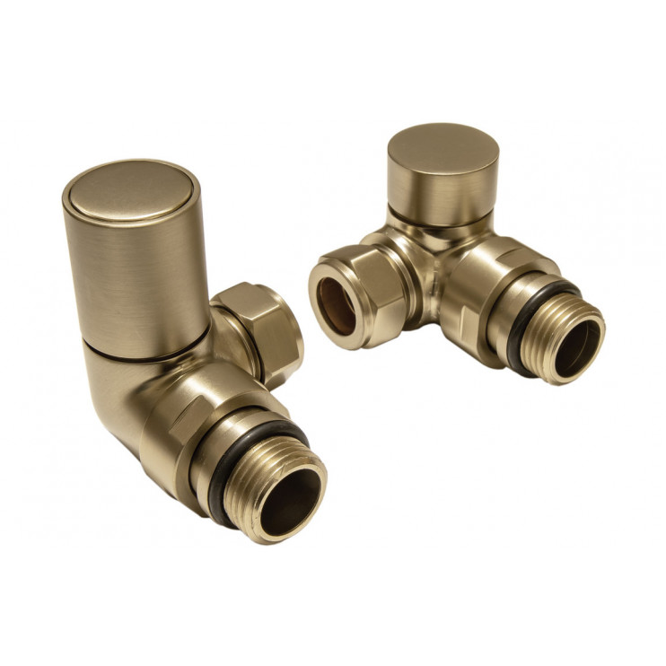 Patterned Brushed Brass Radiator Valves - Corner Patterned Brushed Brass Radiator Valves - Corner