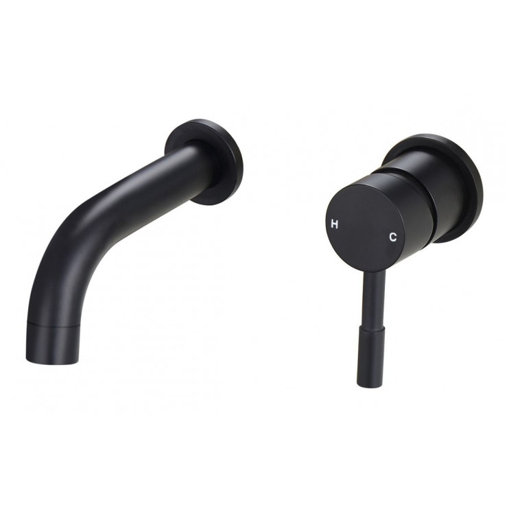 Pescara 155mm Wall Mounted Basin Mixer - Matt Black Pescara 155mm Wall Mounted Basin Mixer - Matt Black