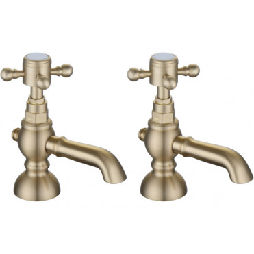 Tadlow Basin Pillar Taps - Brushed Brass