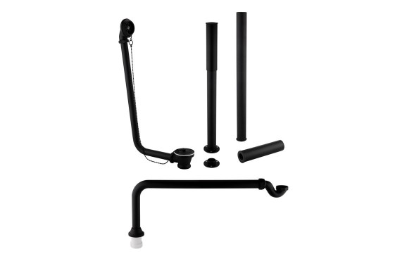 Exposed Bath Plug & Chain Waste w/Pipe Shrouds - Matt Black