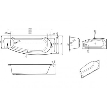 Kismet Space Saving 1700x740x560mm 0TH Bath w/Legs (RH)