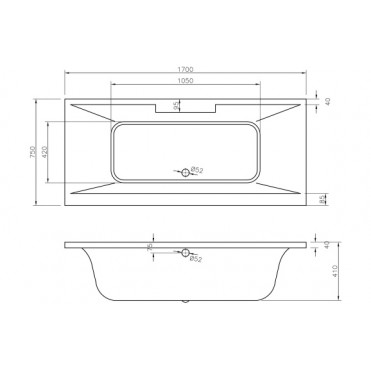 Malone Deluxe Square Double End 1700x750x550mm 0TH Bath w/Legs