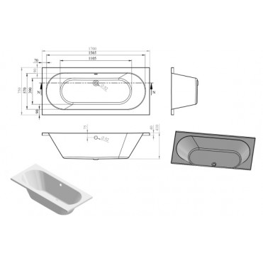 Miami Round Double End 1700x750x550mm 0TH Bath w/Legs Miami Round Double End 1700x750x550mm 0TH Bath w/Legs