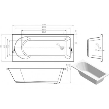 Miami Round Single End SUPERCAST 1700x750x550mm 0TH Bath w/Legs